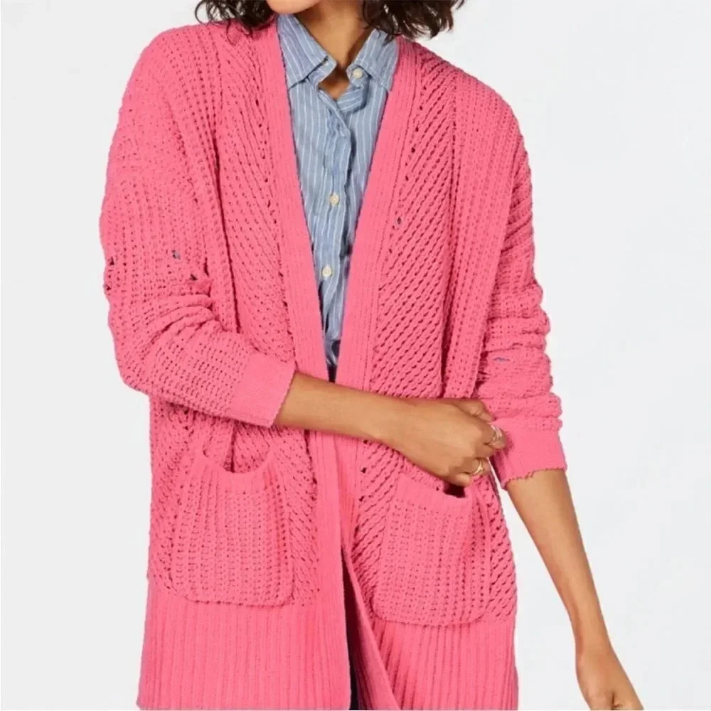 Style & Co Chenille Ribbed Trim Cardigan Sweater Size Medium